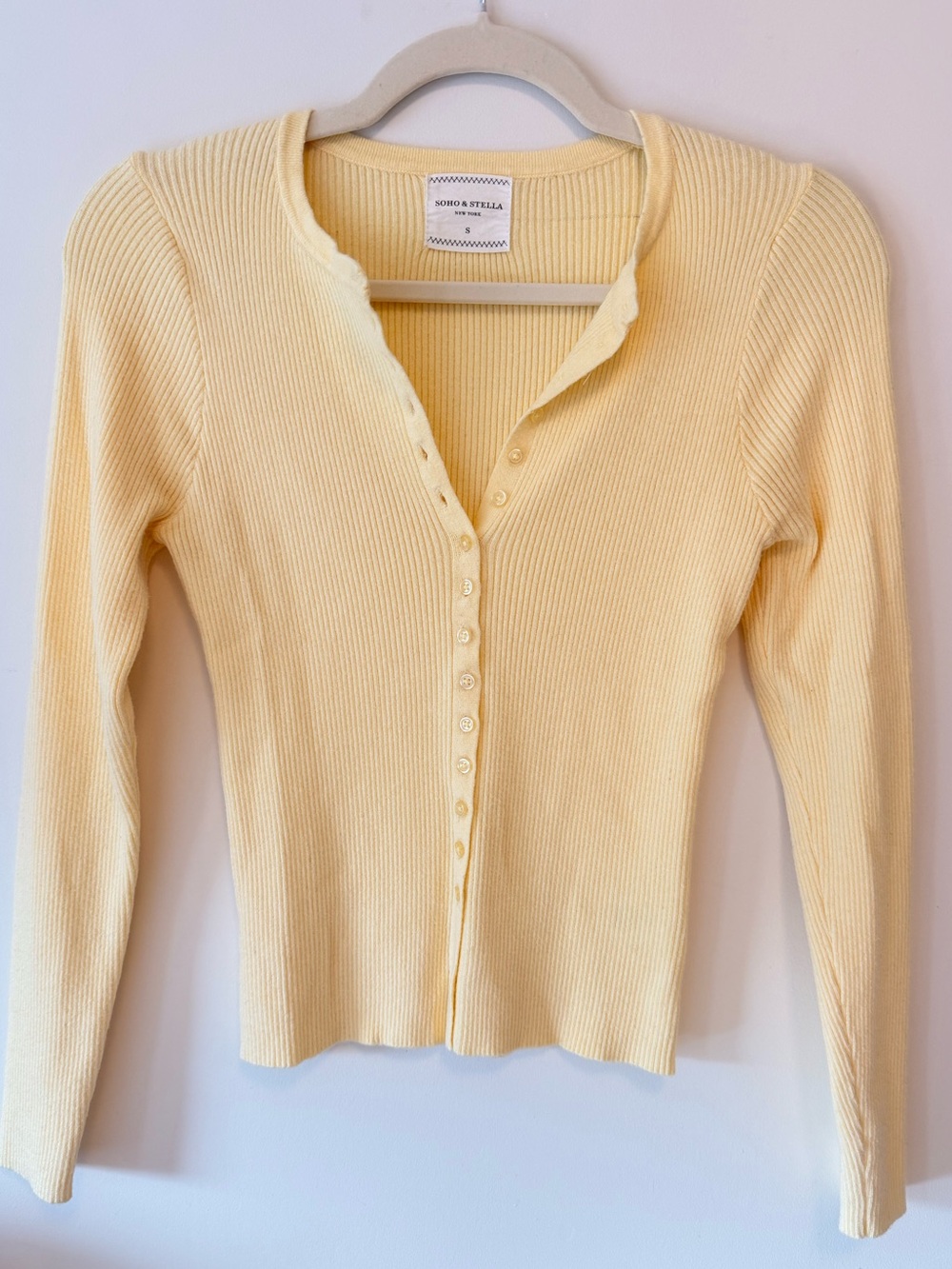 Women's Pale Yellow Ribbed Button-Front Sweater